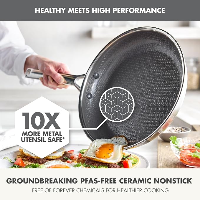 GreenPan Hybrid 10" Stainless Steel Frying Pan, Ceramic Nonstick Skillet | APEX Tri-Ply Pan, PFAS-Free Thermobond Nonstick, Induction & All Cooktop Compatible, Dishwasher & Oven Safe to 850F, Silver