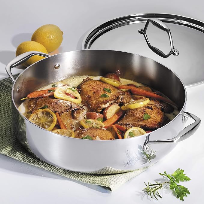 Tramontina Signature Tri-Ply Clad Stainless Steel 6-Quart Braiser Pan | Induction-Ready, Dishwasher-Safe, NSF-Certified, Made in Brazil