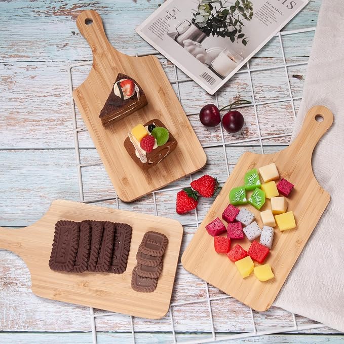 Sparkle Race 12pcs Wood Cutting Boards for Kitchen, 11" Serving Board Set | Bamboo Cutting Board for Fruit Vegetable, Wooden Chopping Board with Handle, Small Charcuterie Boards for House Warming Gifts