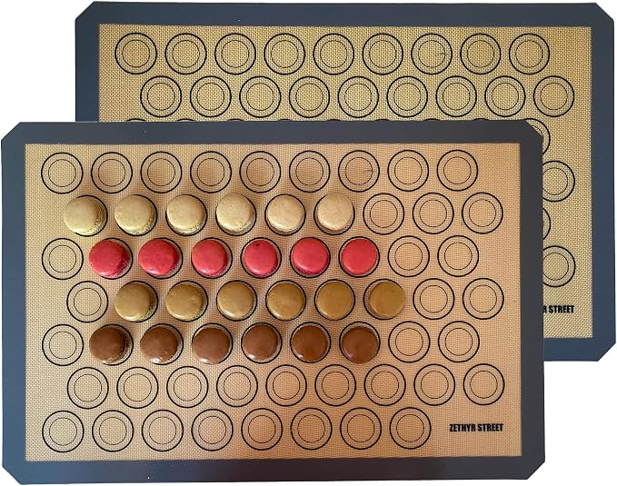 Macaron Baking Mat Silicone Non Stick, Full Sheet Reusable Pack of 2 Gray | Non-Stick Macaron Mat for Perfect Baking, Dishwasher & Oven Safe, For Macarons, Cookies, Bread and More, 16x24” (40x60cm)