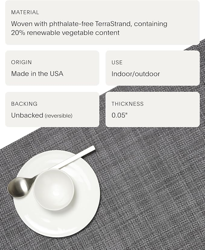 Chilewich Mini Basketweave Placemats, Woven Rectangle Placemats Set of 4 | Easy Care Woven Tabletop Textiles, Indoor/Outdoor, Cool Grey, 19" x 14"