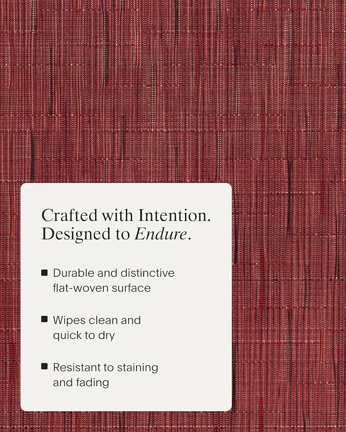 Chilewich Bamboo Placemats Set of 4, Round Woven Placemats | Reusable, Stain-Resistant, Indoor/Outdoor Tabletop Protection, 15", Cranberry