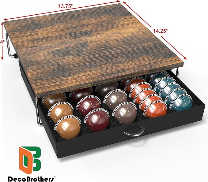 Deco Brothers Vertuo Pod Holder Drawer, Fits 30 Large or 60 Small Capsules | Compatible with Nespresso Pods, Rustic Brown