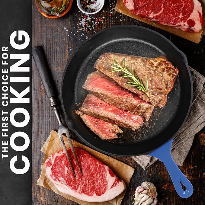 Utopia Kitchen Cast Iron Skillet Set 3 Piece 6 8 10 Inch PFAS-Free Blue | Chef Pan, Even Heat Distribution, Stovetop, Campfire and Grill Safe, Large Skillet Set, Indoor Outdoor Use