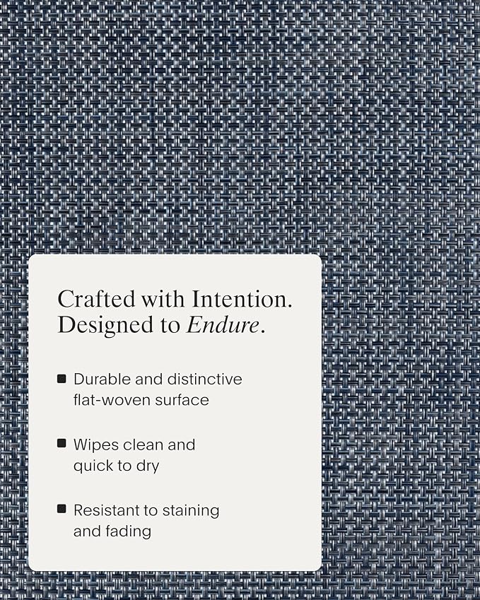 Chilewich Basketweave Placemats, Woven Rectangle Placemats Set of 4 | Reusable, Stain-Resistant, Indoor/Outdoor Tabletop Protection, Denim, 14" x 19"