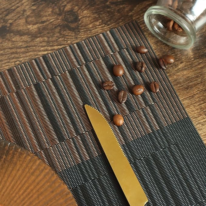 HeloHo Brown Black Placemats Set of 4 Washable Place Mats Vinyl Woven Table Mats Wipeable Placemat for Kitchen Dining Table Decoration Indoor Outdoor