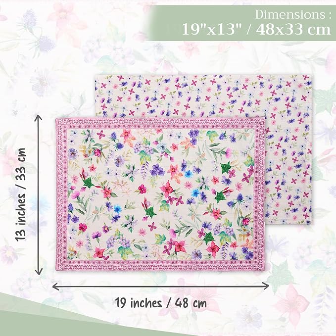 Maison d' Hermine Placemats Set of 4 Reusable 100% Cotton (13"x19") | Cloth Place Mats Washable Table Mats for Kitchen Dining Party Wedding Hotel Home Restaurant Spring Summer - Chardon
