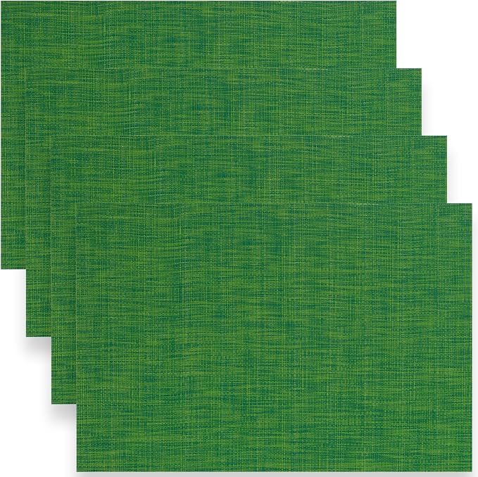 Myir JUN Placemats Set of 4 Kitchen and Dining Table Placemats | Vinyl Placemats Place Mats Indoor/Outdoor Set of 4 Washable Table Mats Non-Slip Place mats for Dining Table, Dark Green