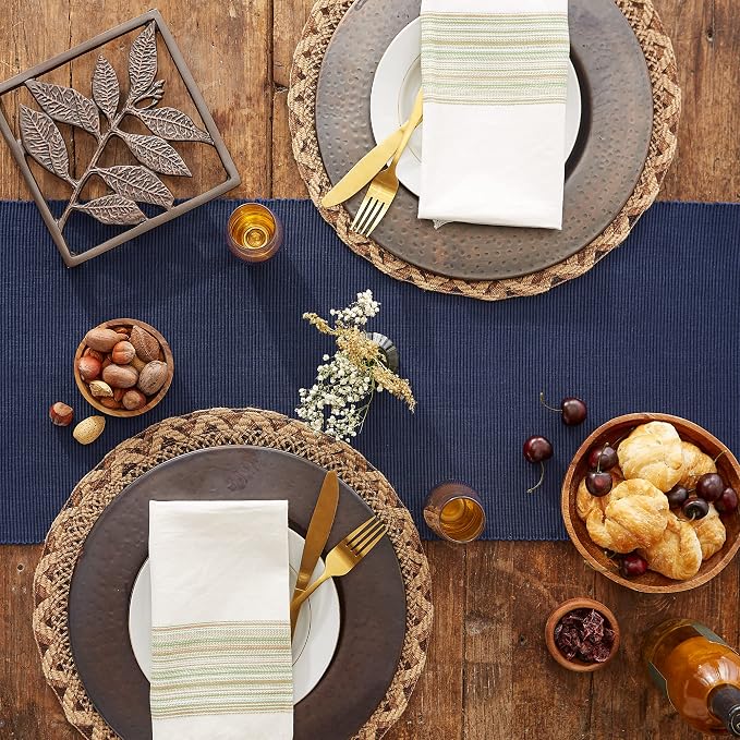 DII Basic Everyday Ribbed Tabletop 100% Cotton, Table Runner, 13x72, Nautical Blue
