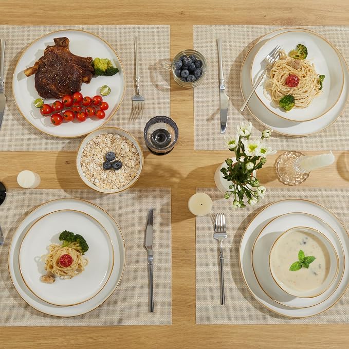 32 Piece White Dinnerware Set with Pasta Bowls, Reactive Glaze Stoneware for 8 | Perfect for Multi‑Course Dinners, Hosting Large Groups, Holiday Serving Needs