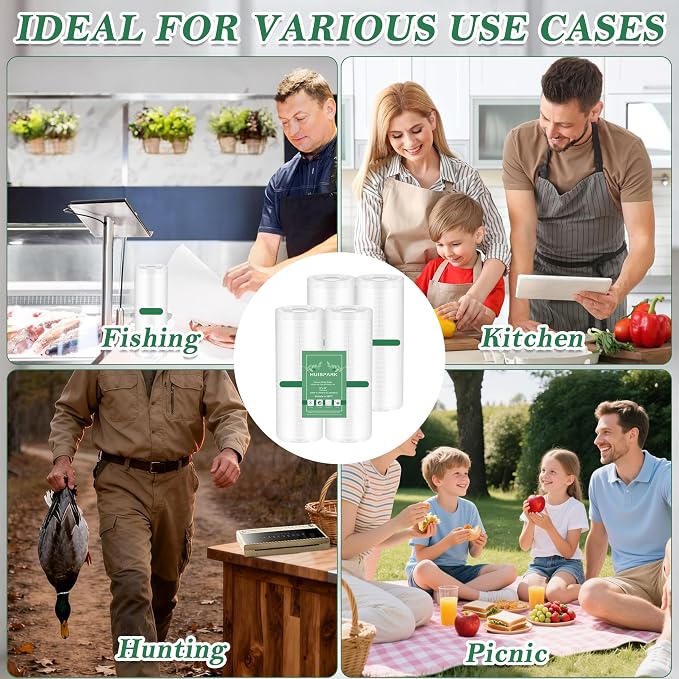 Pre-Cut Perforated Vacuum Sealer Bags Rolls,Heavy-Duty Vacuum Sealer Roll Bags 8x12 Inch 4 Rolls 80 Tear Off Bags,Easy-Tear Food Grade Storage Bags for Sous Vide, Freezer & Meat (BPA Free)