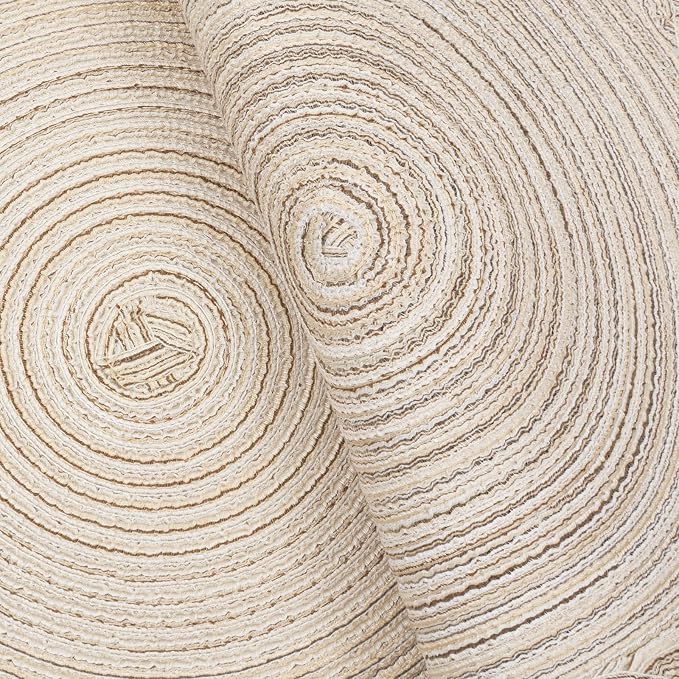 SHACOS Round Placemats Set of 4 Boho Braided Border 15 inch Circle Place Mats Washable Fabric Table Mats for Kitchen Dining Table, Ivory (Pack of 2)
