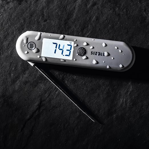 ThermoWorks Sizzle Digital Meat Thermometer – Instant Read in 2 Seconds, Waterproof, Folding Probe with Magnetic Back, Auto-Rotating Backlit Display, for Cooking Food, Grill & BBQ - Nautical Blue