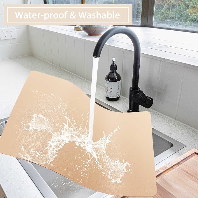 Wipeable Placemats Leather Table Mats Waterproof Heat-Resistant Easy to Clean for Dining Table Set Kitchen Table (2, Buff)