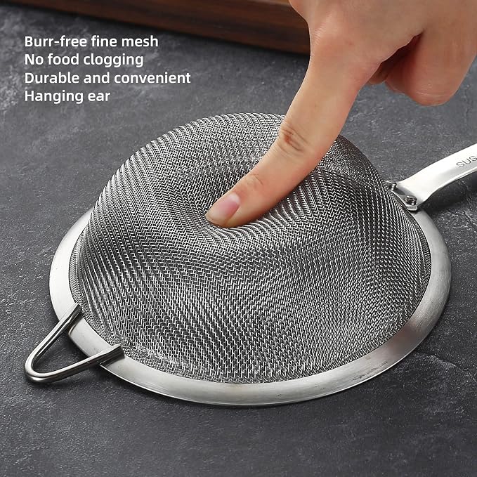 Stainless Steel Fine Mesh Strainers for Kitchen, Colander-Skimmer with Handle, Sieve Sifters for Food, Tea, Rice, Oil, Noodles, Fruits, Vegetable 4.73 inch