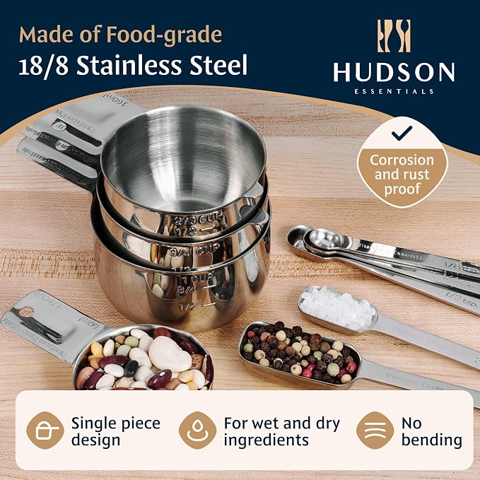 Hudson Essentials Stainless Steel Measuring Cups and Spoons Set (15 Piece Set)