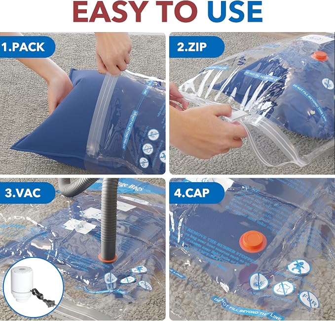 Vacuum Seal Bags for Clothing Travel & Home Storage, travel vacuum bags with pump, Store Blankets, Comforters, Pillows, Seasonal Clothes Compactly,16 Pack With Electric Pump