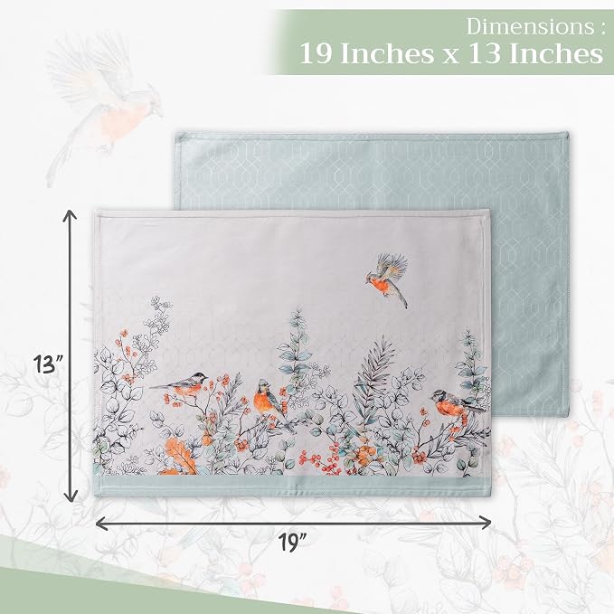 Maison d' Hermine Placemats Set of 4 Reusable 100% Cotton (13"x19") | Cloth Place Mats Washable Table Mats for Kitchen Dining Party Wedding Home Thanksgiving Christmas - Whitish Shabby Chique