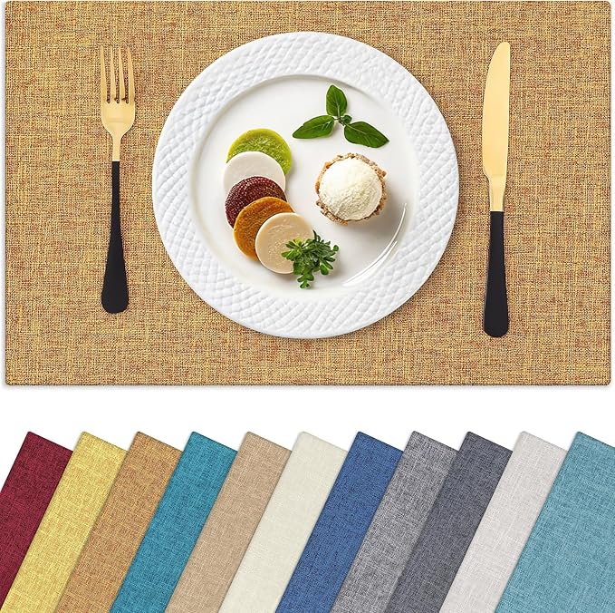 Homaxy Cloths Placemats for Dining Table Set of 6, 13" x 19", Amber | Heat Resistant, Washable, Cotton Linen Blend Table Mats, Easy to Clean Place Mats, Indoor Outdoor