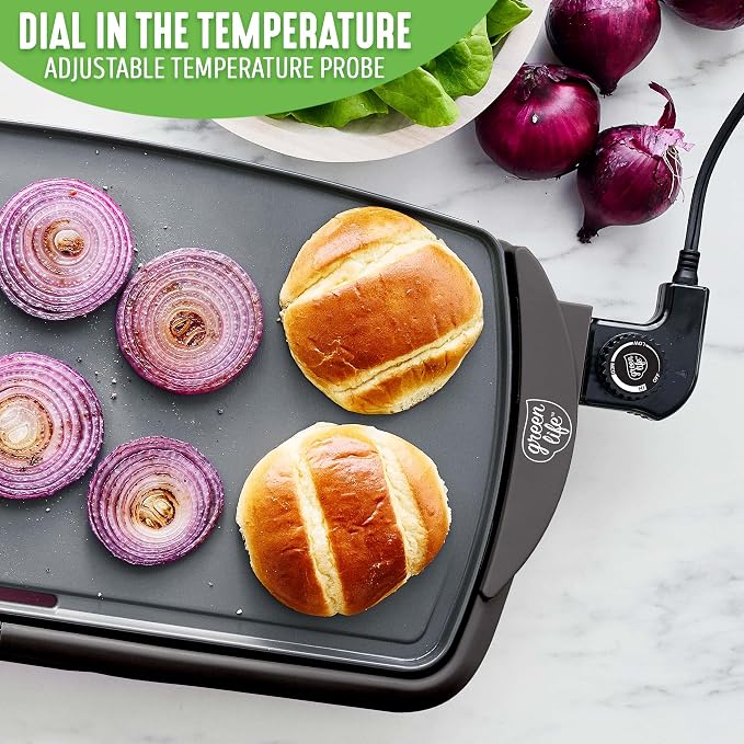 GreenLife 20" Extra Large Electric Griddle, Black | PFAS-Free Ceramic Nonstick Coating, Temperature Control, Removable Dishwasher Safe Drip Tray, Pancakes, Eggs, Omelet, Burgers