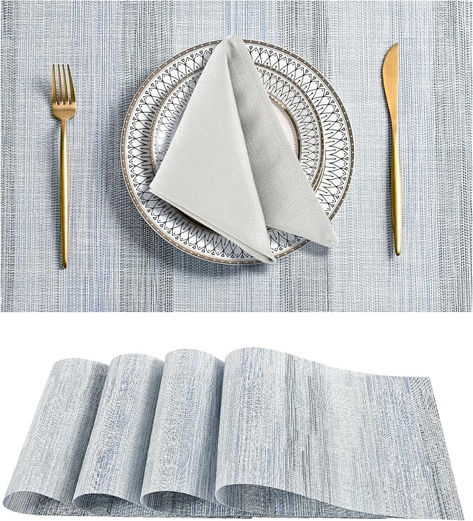 Leetaltree LightSteel Blue Placemats Set of 4 - Heat Resistant Non-Slip Place mats for Dining Table, Washable Durable PVC Vinyl Woven Table Mats（LightSteel Blue, 4）