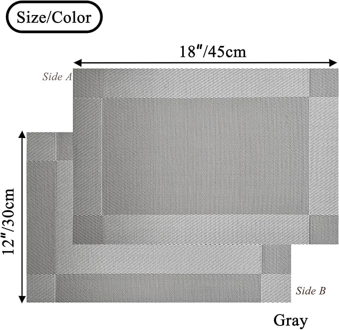 Vinyl Placemats Heat-Resistant Table Mats Washable Easy Clean Plastic Placemats for Dining Table Set of 6 (Gray)