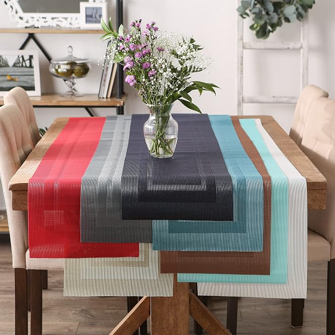DII PVC Tabletop Collection Woven Indoor/Outdoor, Table Runner, 14x72, Aqua