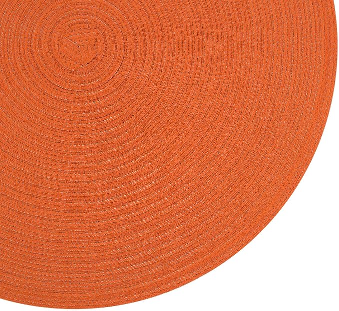 SHACOS Round Placemats Set of 4 for Dining Table Autumn Fall Round Braided Place Mats Washable Non Slip Kitchen Table Mats Decor, Bright Orange
