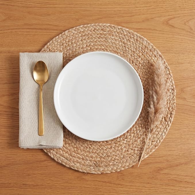 Natural Jute Placemats Set of 6, Round Woven Table Mats, 13 Inch Rattan Charger Plates for Dinner, Boho Farmhouse Braided Place Mats