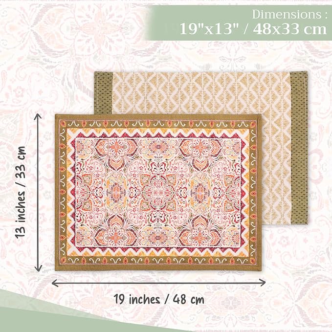 Maison d' Hermine Placemats Set of 4 Reusable 100% Cotton (13"x19") | Cloth Place Mats Washable Table Mats for Kitchen Dining Party Wedding Hotel Home Thanksgiving Christmas - Damask