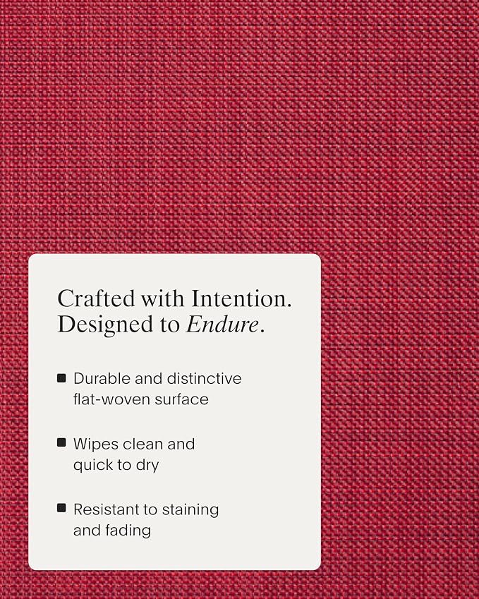 Chilewich Mini Basketweave Placemats, Round Woven Placemats Set of 4 | Reusable, Stain-Resistant, Indoor/Outdoor Tabletop Protection, Scarlet, 15" Round