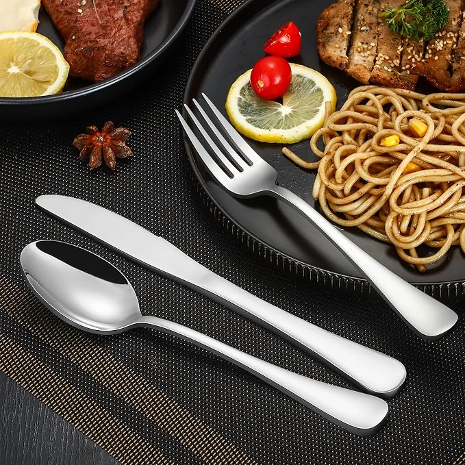 40-Piece Silverware Set, CXJY Stainless Steel Flatware Cutlery Set Service for 8, Utensils Include Knife Fork Spoon, Mirror Polished, Dishwasher Safe