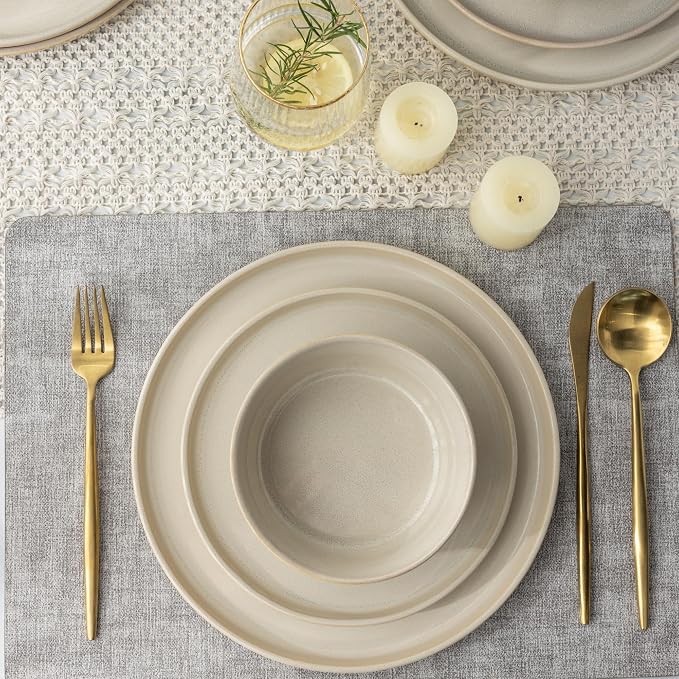 AmorArc Stoneware Dinnerware Sets for 4, 12Pcs Plates and Bowls Sets Dishes | Ceramic Round Reactive Glaze Dishes Set, Highly Scratch Resistant | Dishwasher & Microwave Safe Dishware