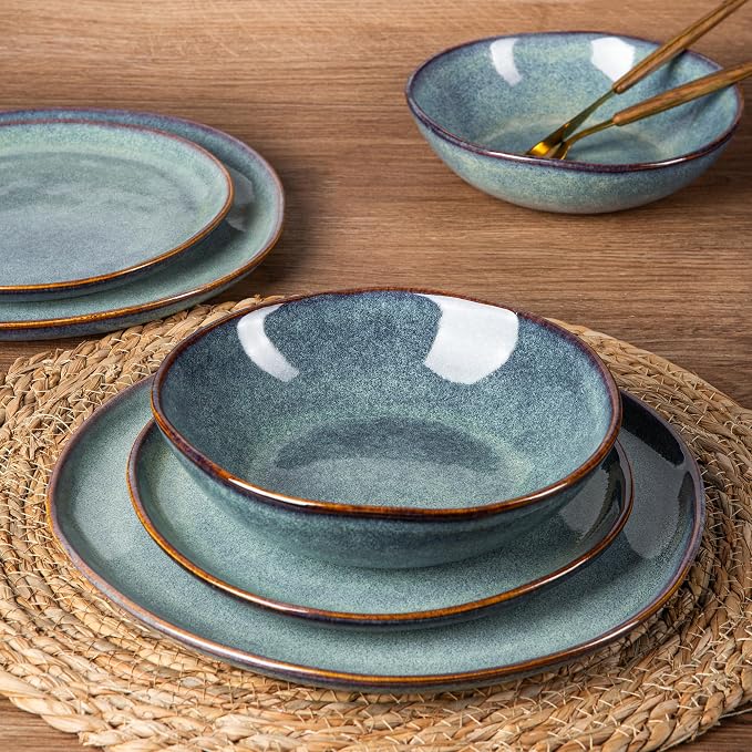 AmorArc Ceramic Dinnerware Sets for 8, 24Pcs Plates and Bowls Sets Dishes | Stoneware Handmade Reactive Glaze Dinner Set, Highly Scratch Resistant | Dishwasher & Microwave Safe Dishware