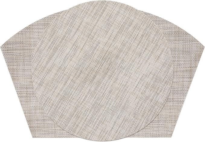 SHACOS Round Table Placemats Set of 7 Wedge Placemats with Centerpiece Round Mats Heat Resistant Washable (7, Beige White Black)