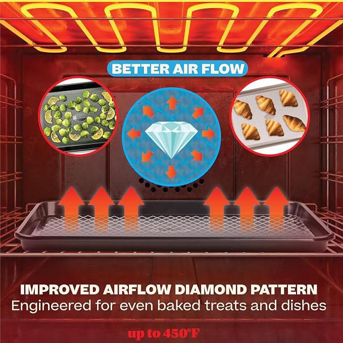 Baker's Secret 2 Pack Half Sheet Pan Set, 1/2 Cookie Sheets for Baking with Diamond Texture, 17.7" x 13" Large Baking Sheets Non Stick, Non Toxic Oven Trays for Cooking, 100% Thicker Carbon Steel