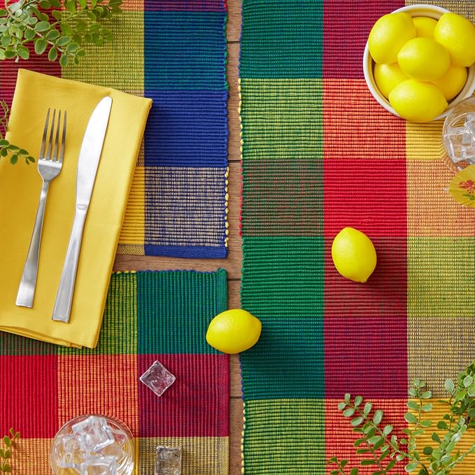 DII Basic Everyday Ribbed Tabletop 100% Cotton, Placemat Set, 13x19, Summer Check, 6 Piece