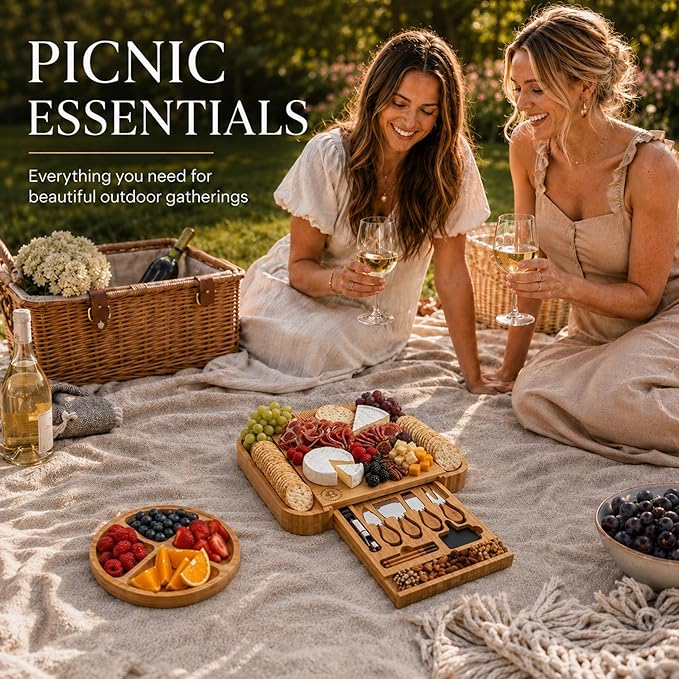 Charcuterie Boards Gift Set, Bamboo Cheese Board with Serving Accessories | House Warming Gifts New Home, Birthday Gifts for Women, Gifts for Men and Mom, Wedding, Bridal Shower, Anniversary Present