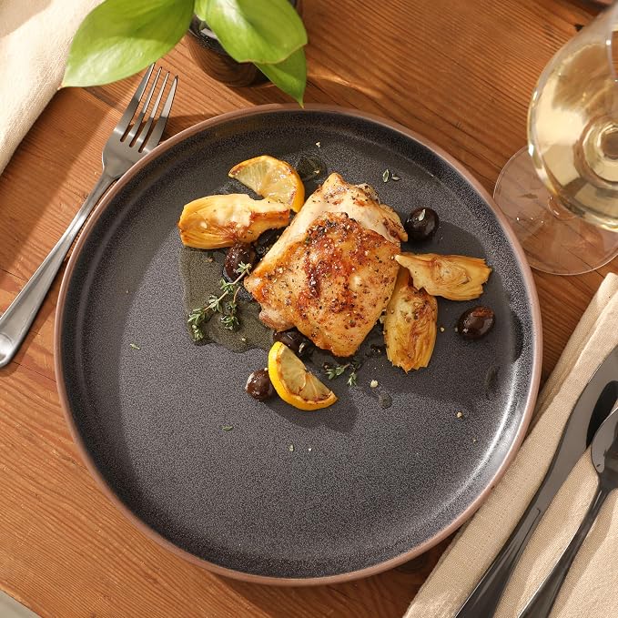 Gibson Elite Abbey Circle 12 Piece (Service for 4) Plates and Bowls Reactive Matte Glaze Dishes Stoneware Ceramic Dinnerware Set - Navy Blue