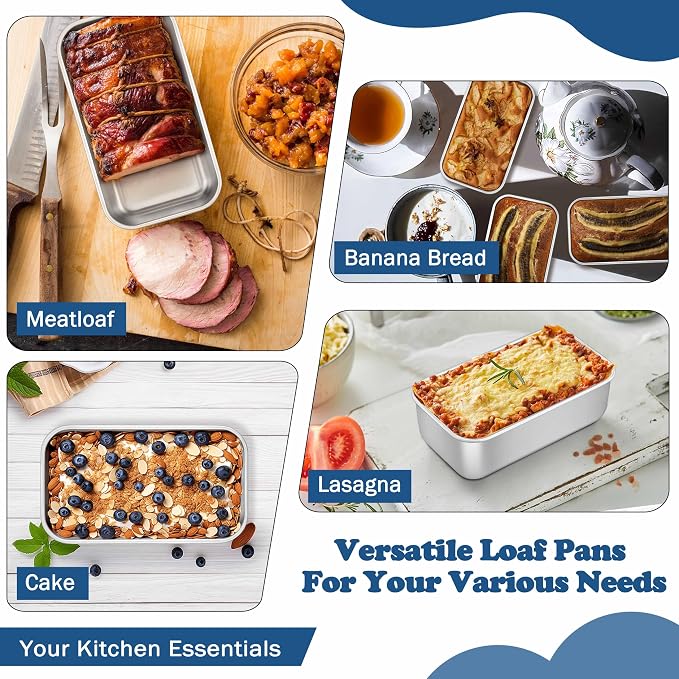 TeamFar Mini Loaf Pan, 3 PCS Stainless Steel Loaf Pans for Baking Bread | 6.3 x 3.5 Inch Bread Baking Pan for Homemade Bread, Meatloaf, Cake and Brownies, Non-Toxic, Oven & Dishwasher Safe