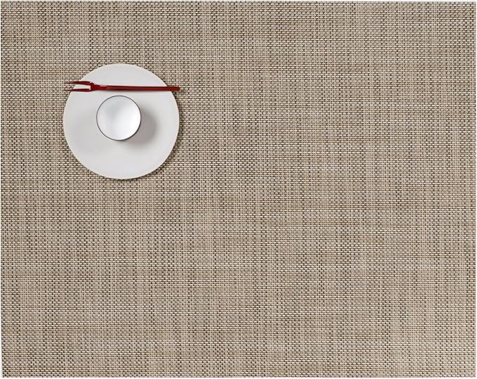 Chilewich Mini Basketweave Placemats, Woven Rectangle Placemats Set of 4 | Easy Care Woven Tabletop Textiles, Indoor/Outdoor, Linen, 19" x 14"