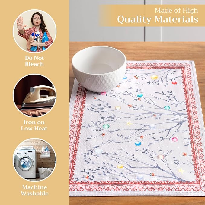 Maison d' Hermine Placemats Set of 4 Reusable 100% Cotton (13"x19") | Cloth Place Mats Washable Table Mats for Kitchen Dining Party Wedding Hotel Home Thanksgiving Christmas - Fairy Christmas