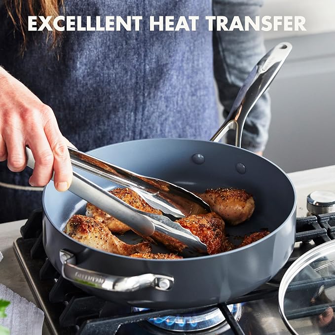 GreenPan Valencia Pro 4.5QT Ceramic Nonstick Sauté Pan, Hard Anodized | PFAS-Free Nonstick, Induction Ready, Compatible with all Stovetops, Hard Anodized, Gray, Dishwasher Safe, Oven Safe to 600F