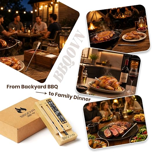 WiFi Sub-1G Wireless Meat Thermometer Unlimited Range 7 NIST Certified Sensors with Ambient Temp 2 Temp Monitoring Ways Digital Smart Base and App for BBQ, Smoker, Grill, Oven (Dual Probes)