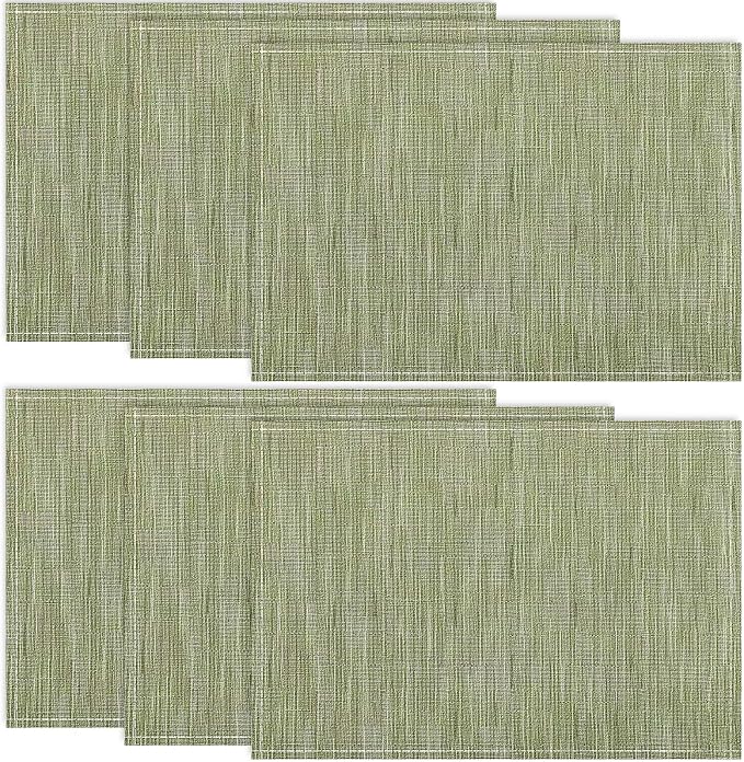 Green Placemats Set of 6, 12x18 Inch Washable Easy to Clean Heat-Resistant Anti-Skid Sage Green Placemats for Holiday Party Kitchen Dining Room Decoration