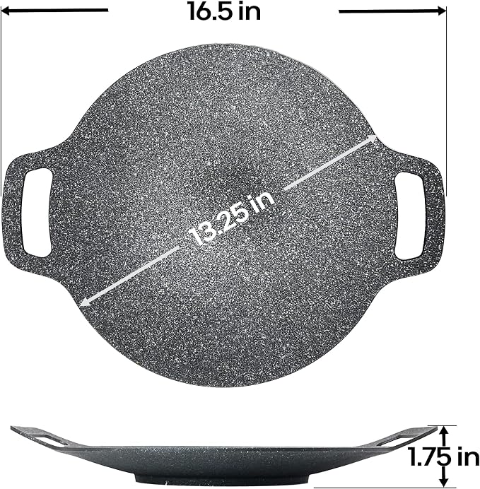 Saltlas Korean Style BBQ Grill Pan for Stove Top, 13" Lightweight Round Griddle with Double Bottom, Nonstick Coating Frying Pan for Induction, Gas, Camping & Outdoor Grilling