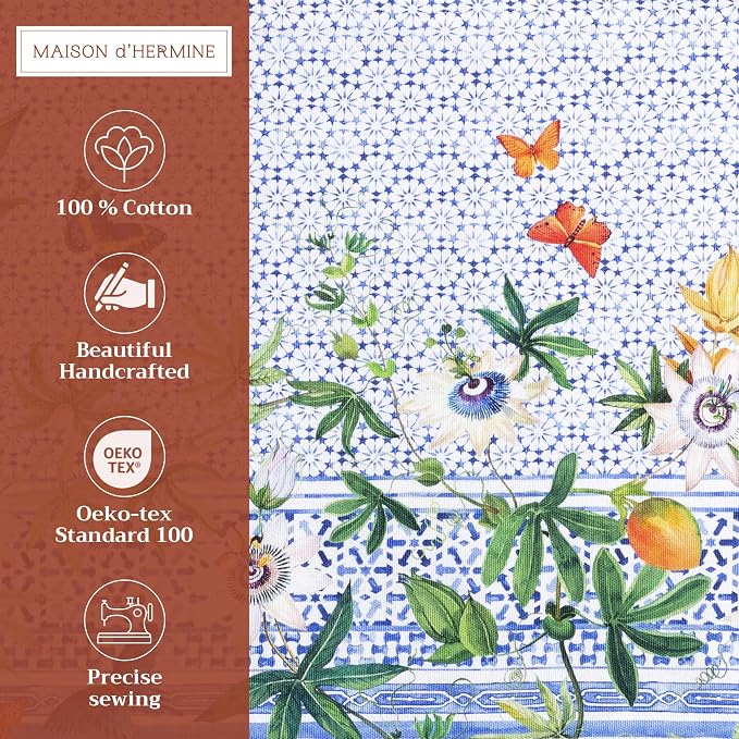 Maison d' Hermine Placemats Set of 4 Reusable 100% Cotton (13"x19") | Cloth Place Mats Washable Table Mats for Kitchen Dining Party Wedding Hotel Home Restaurant Spring Summer - Passiflora