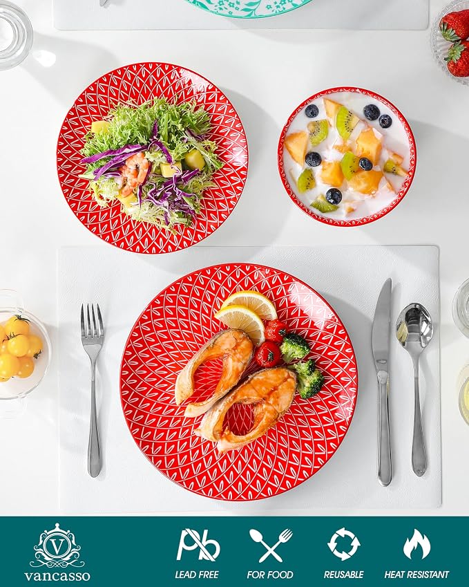 vancasso SELENE Plates and Bowls Set for 6, 18 Pieces Dinnerware Sets, Mircowave and Dishwasher Safe Dishes Set, Porcelain Muted Dinnerware