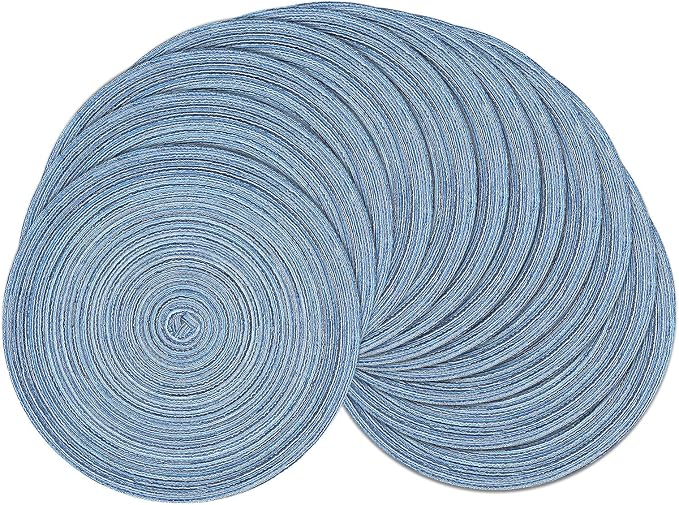 SHACOS Round Braided Placemats Set of 12 Circle Place Mats Cotton Polyester Kitchen Table Mats for Dining Table Wedding Party Decor (Blue Gray, 12)