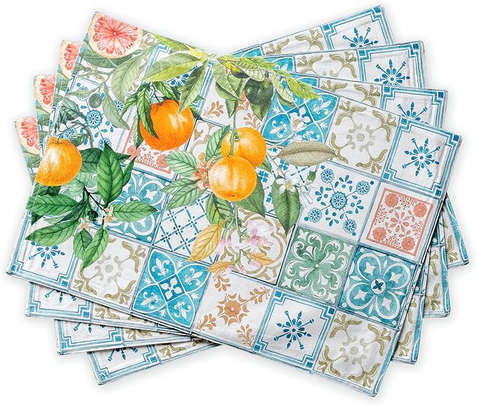 Maison d' Hermine Placemats Set of 4 Reusable 100% Cotton (13"x19") | Cloth Place Mats Washable Table Mats for Kitchen Dining Party Wedding Hotel Home Restaurant Spring Summer - Agrume